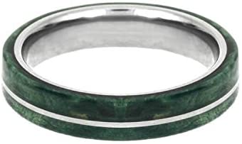 Green Box Elder Burl Wood 4mm Titanium Comfort-Fit Wedding Band, Size 12.75