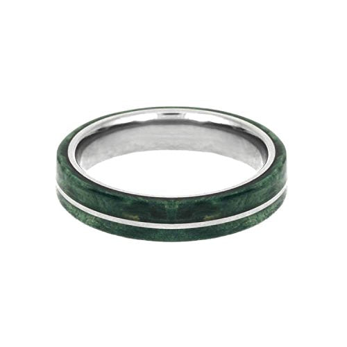 The Men's Jewelry Store (Unisex Jewelry) Green Box Elder Burl Wood 4mm Titanium Comfort-Fit Wedding Band