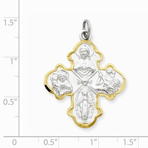 Rhodium-Plated Sterling Silver 4-Way Cross Medal (36X35MM)