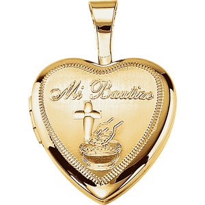 Girl's 14k Yellow Gold Plated Sterling Silver 'Mi Bautizo' Latin Cross Heart Locket Pendant