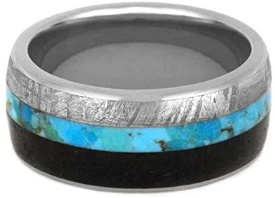 Turquoise, Dinosaur Bone, Gibeon Meteorite 10mm Comfort-Fit Titanium Wedding Ring