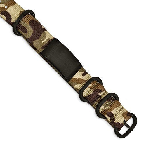 Men's Brushed Stainless Steel Black IP Brown Camo Fabric Adjustable ID Bracelet, 9.5"