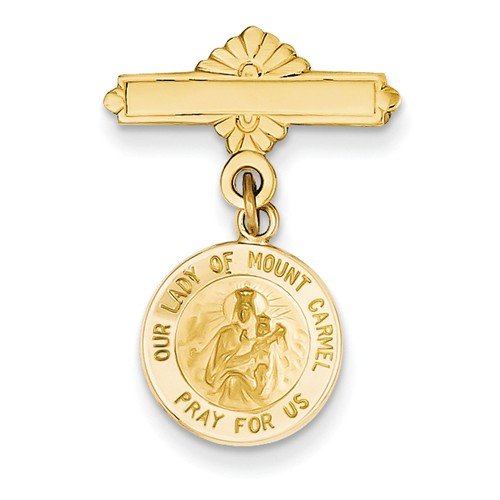 14k Yellow Gold Our Lady of Mount Carmel Medal Pin (25X22MM)