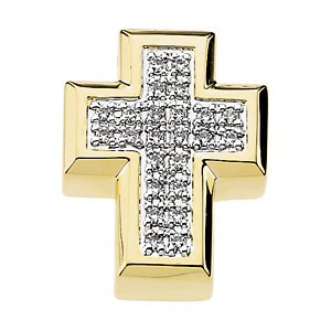 Diamond Bordered Cross 14k Yellow Gold Pendant