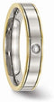 Titanium, Yellow IP Edged Gypsy-Set CZ 5mm Flat Comfort-Fit Band, Size 7.5