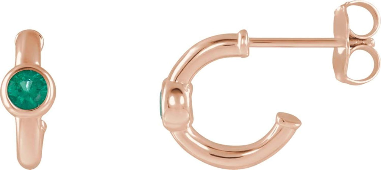 Chatham Created Emerald J-Hoop Earrings, 14k Rose Gold