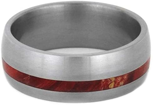 Red Box Elder Burl Wood 7mm Matte Titanium Comfort-Fit Wedding Band, Size 15.5