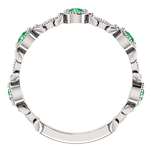 Chatham Created Emerald and Diamond Vintage-Style Ring, Rhodium-Plated 14k White Gold (.03 Ctw, G-H Color, I1 Clarity)
