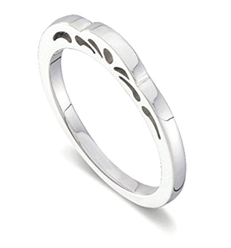 Cut-Out Paisley 3mm Stackable Rhodium-Plated 14k White Gold Ring, Size 9