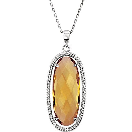 Honey Quartz Oval Sterling Silver Necklace, 18"