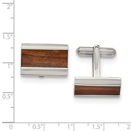 Stainless Steel Wood Inlay Enameled Rectangle Cuff Links