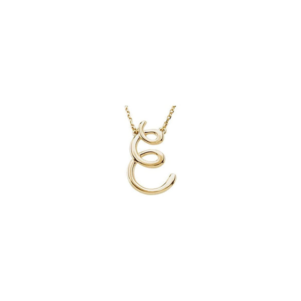 16" Script Initial 'E' Yellow Gold Necklace