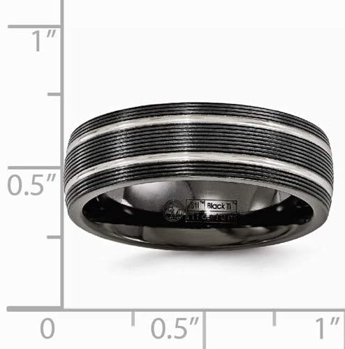 Black Ti Collection Titanium Grooved with Black Titanium Textured Lines 7mm Wedding Band, Size 8