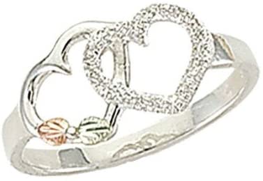 Petite Double Heart Ring, Sterling Silver, 12k Green and Rose Gold Black Hills Gold Motif, Size 6.25