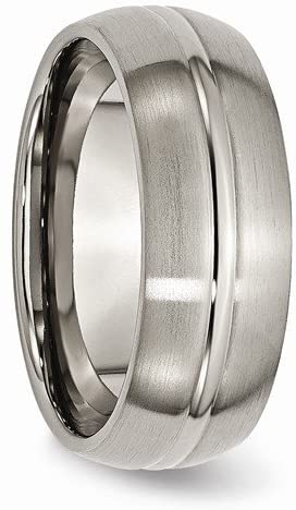 Brushed Satin Titanium Grooved 8mm Comfort-Fit Dome Band, Size 10.5