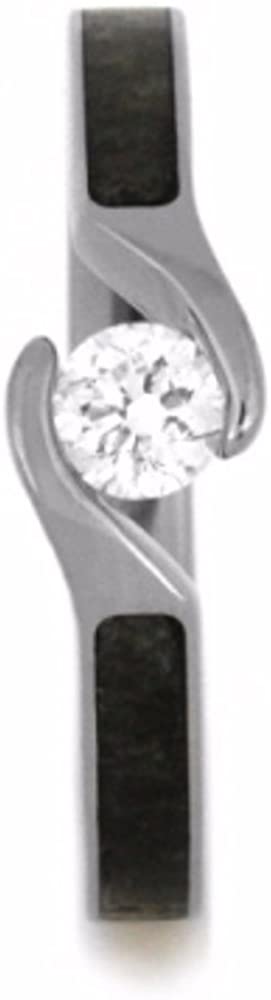 Tension-Set Diamond, Obsidian Engagement Ring, Antler Titanium Wedding Band, Bridal Set Size 8.25