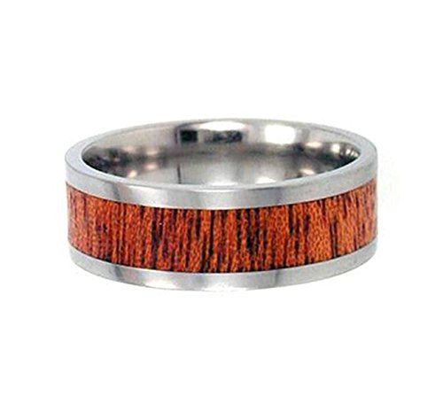 Koa Wood Inlay 8mm Comfort Fit Titanium Wedding Band, Size 10