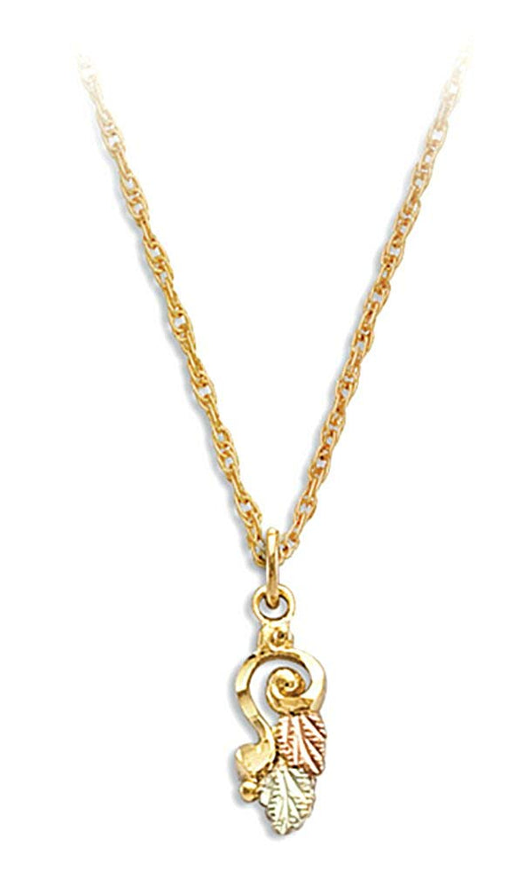 Swirl Pendant Necklace, 10k Yellow Gold, 12k Green and Rose Gold Black Hills Gold Motif, 18"