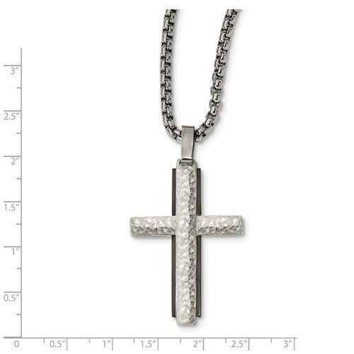 Edward Mirell Sterling Silver Black Titanium Hammered Cross Necklace, 20"