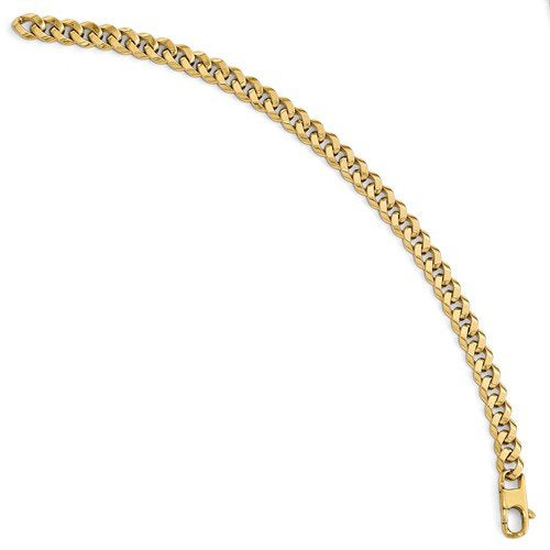 Men's 14k Yellow Gold 7.0mm Beveled Curb Bracelet, 8"