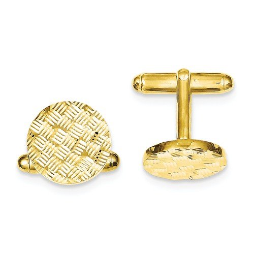 Sterling Silver and Vermeil, Diamond-Cut Round Woven Design Cuff Links, 15MM