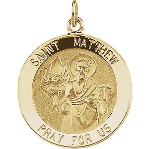 14k Yellow Gold Round St. Matthew Medal (18MM)