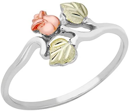 The Men's Jewelry Store (for HER) Dakota Rose Slim-Profile Ring, Sterling Silver, 12k Green and Rose Gold Black Hills Gold Motif