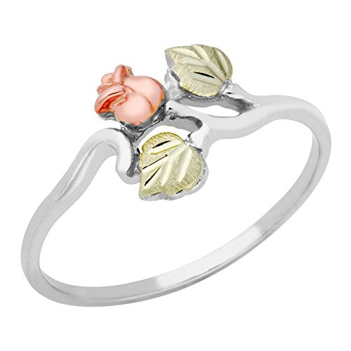 Dakota Rose Ring, Sterling Silver, 12k Green and Rose Gold Black Hills Gold Motif