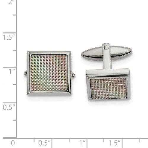 Stainless Steel, Anodized Block Rainbow Textured Square Cuff Links, 19.63X19.24MM