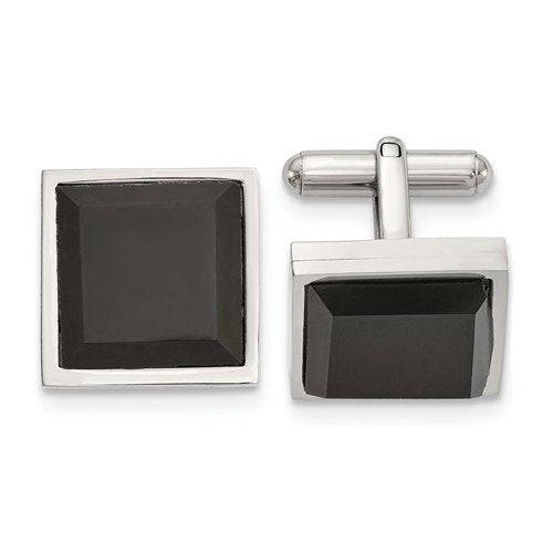 Stainless Steel Black Onyx Square Cuff Links, 17.4MMX17.4MM