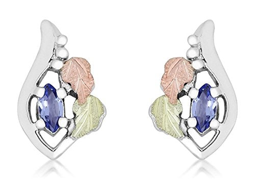 Ave 369 Created Tanzanite Marquise Birthstone Earrings, Sterling Silver, 12k Green and Rose Gold Black Hills Gold Motif