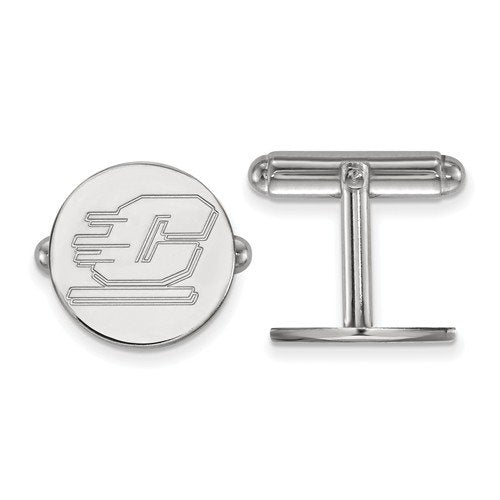 Rhodium-Plated Sterling Silver Central Michigan University Round Cuff Links,15MM