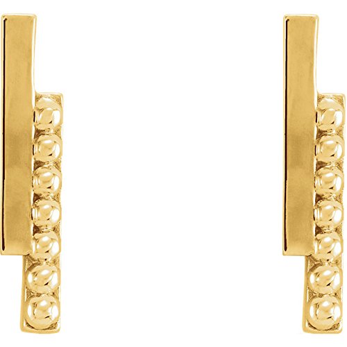 Beaded Bar Earring, 14k Yellow Gold