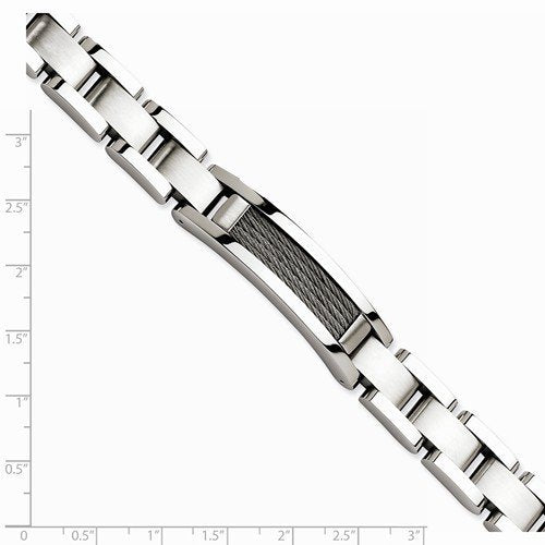 Men's Brushed and Polished Stainless Steel 13mm Wire ID Bracelet, 8.5"