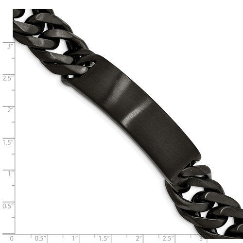 Men's Brushed Stainless Steel Black IP-Plated ID Link Bracelet, 9"