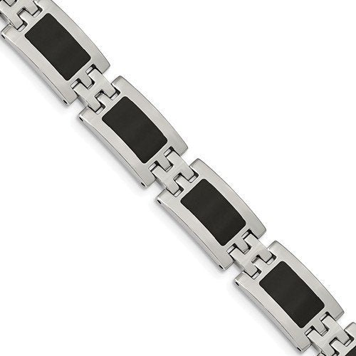 Men's Stainless Steel 11mm Black Enamel Bracelet, 9"