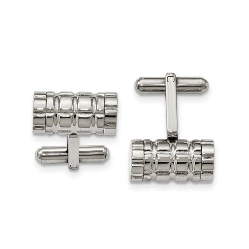 Stainless Steel Polished Grooved Cylindrical Cuff Links