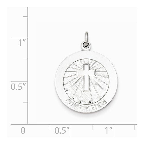 Rhodium-Plated Sterling Silver Brushed Confirmation Medal Pendant (21X18MM)