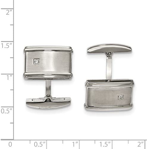 Stainless Steel Satin-Brushed CZ Rectangle Cuff Links