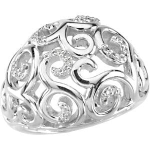 Sterling Silver Diamond Filigree Scroll Ring, Sizes 6, 7 (1/6 Cttw, GH Color, I1 Clarity)