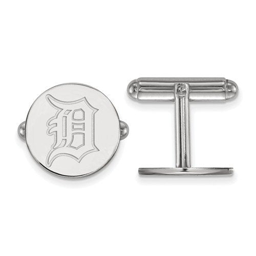 Rhodium-Plated Sterling Silver MLB Detroit Tigers Round Cuff Links, 15MM