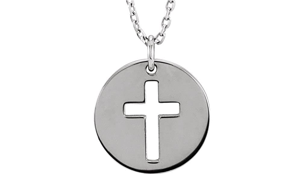 Pierced Cross Disc Necklace in Sterling Silver, 16-18"