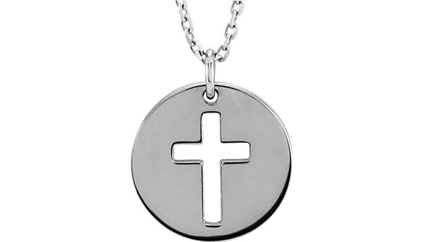 Pierced Cross Disc Necklace in Sterling Silver, 16-18"