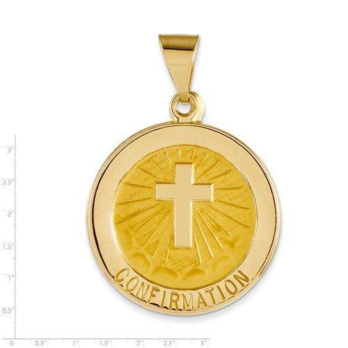 14k Yellow Gold Confirmation Medal Round Pendant (27X19MM)