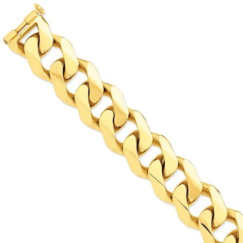 Men's Polished 14k Yellow Gold 27.5mm Heavy Curb Link Bracelet, 9"