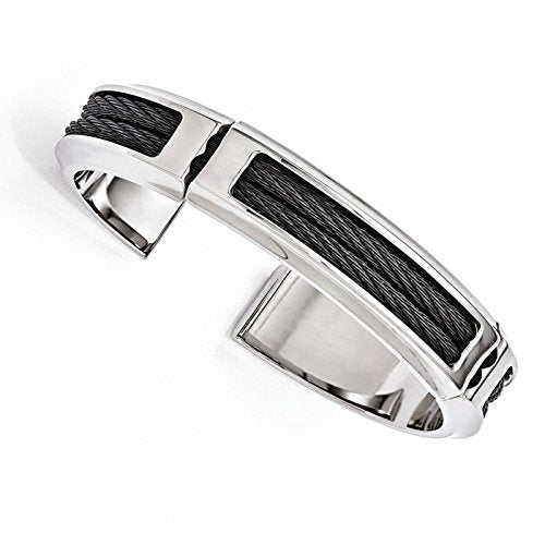 Men's Cable Boulevard Collection Gray Titanium and Stainless Steel 14mm Cable Flexible Cuff Bangle Bracelet,
