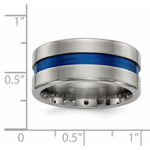 Edward Mirell Titanium Blue Anodized Wide Center 10mm Grooved Band