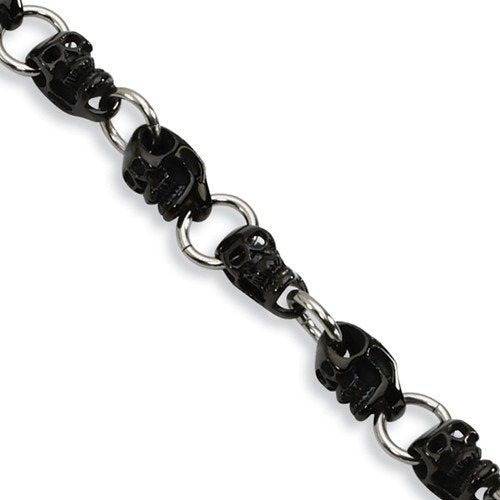 Men's Stainless Steel Black IP-Plated Skull Bracelet, 8.75"