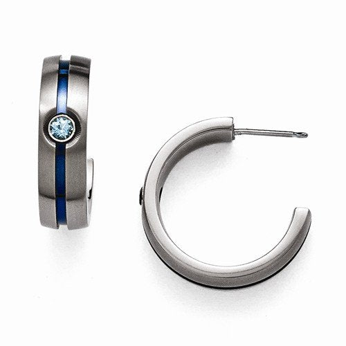 Radiance Collection Gray and Blue Anodized Titanium Sky Blue Topaz Hoop Earrings