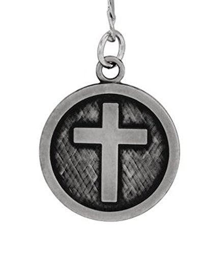 Sterling Silver Antiqued Church Cross Medal Key Chain